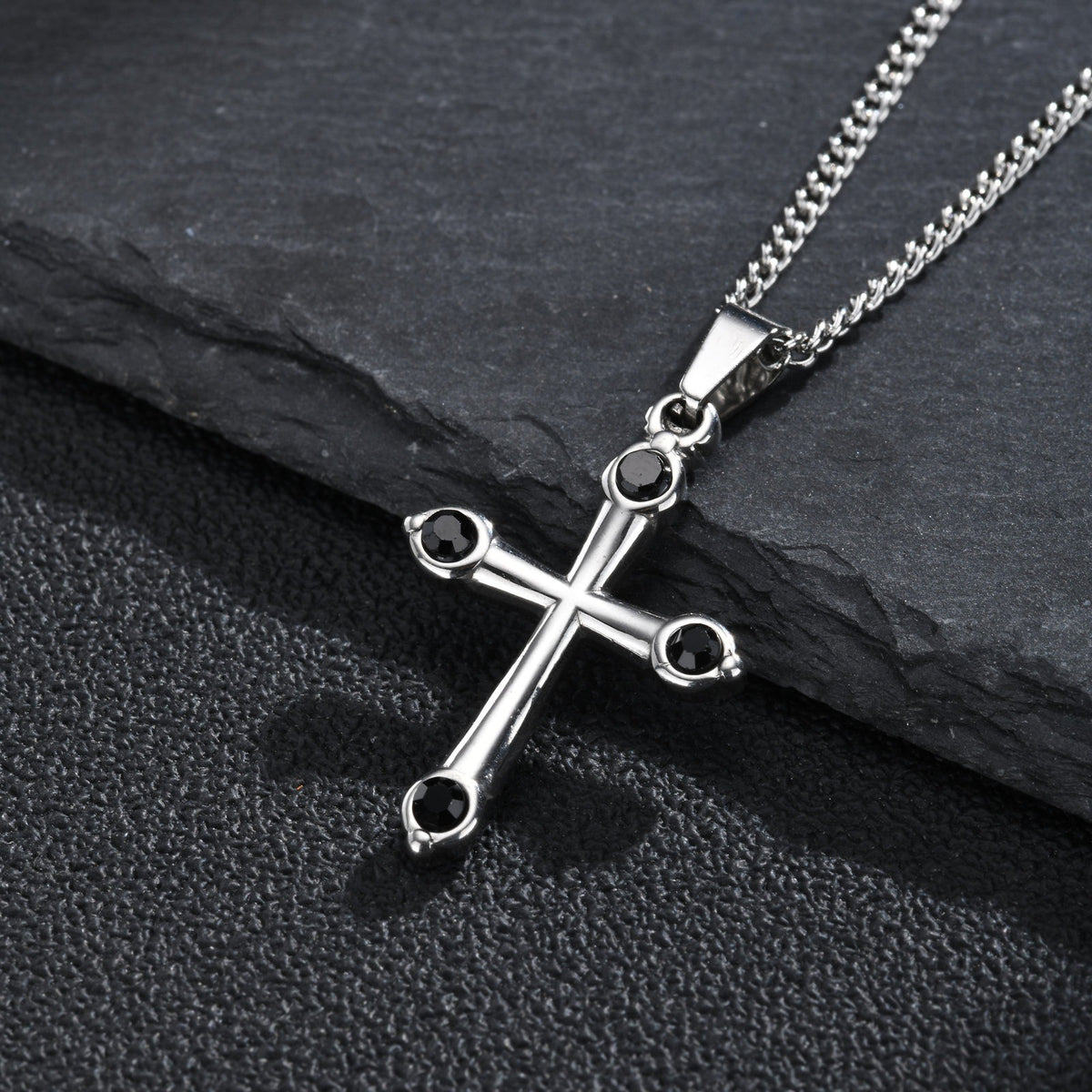 Kemstone Black Cubic Zirconia Cross Necklace for Men Stainless Steel PN-2488