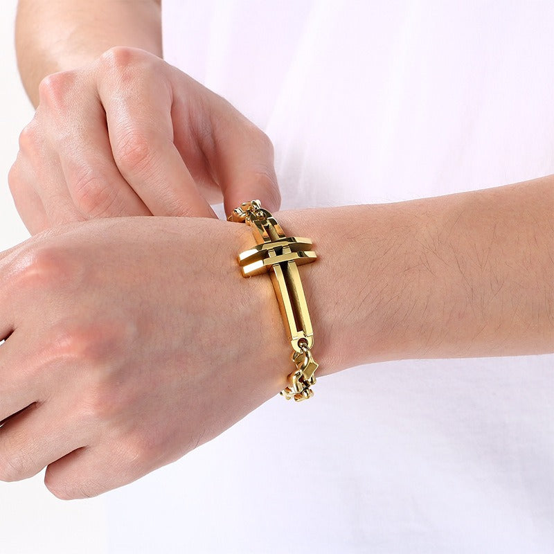 Kemstone Titanium Steel Handmade Cross Diamond Link Bracelet for Men KB211386-KFC