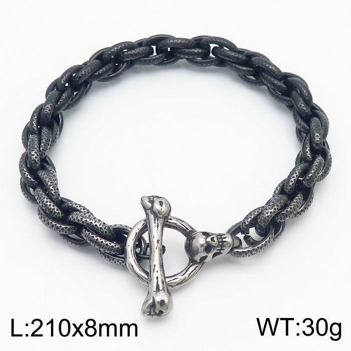 Kemstone Bone Clasp Skull Bracelet for Men Titanium Steel Vintage Chain Detail KB179416-Z
