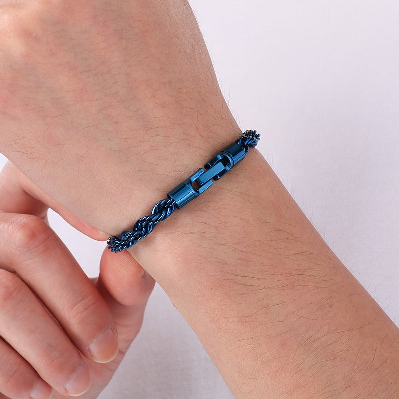 Kemstone Titanium Steel Rope Chain Bracelet & Necklace for Men – Hip Hop Twisted Link, 6 Colors KN299096-KFC