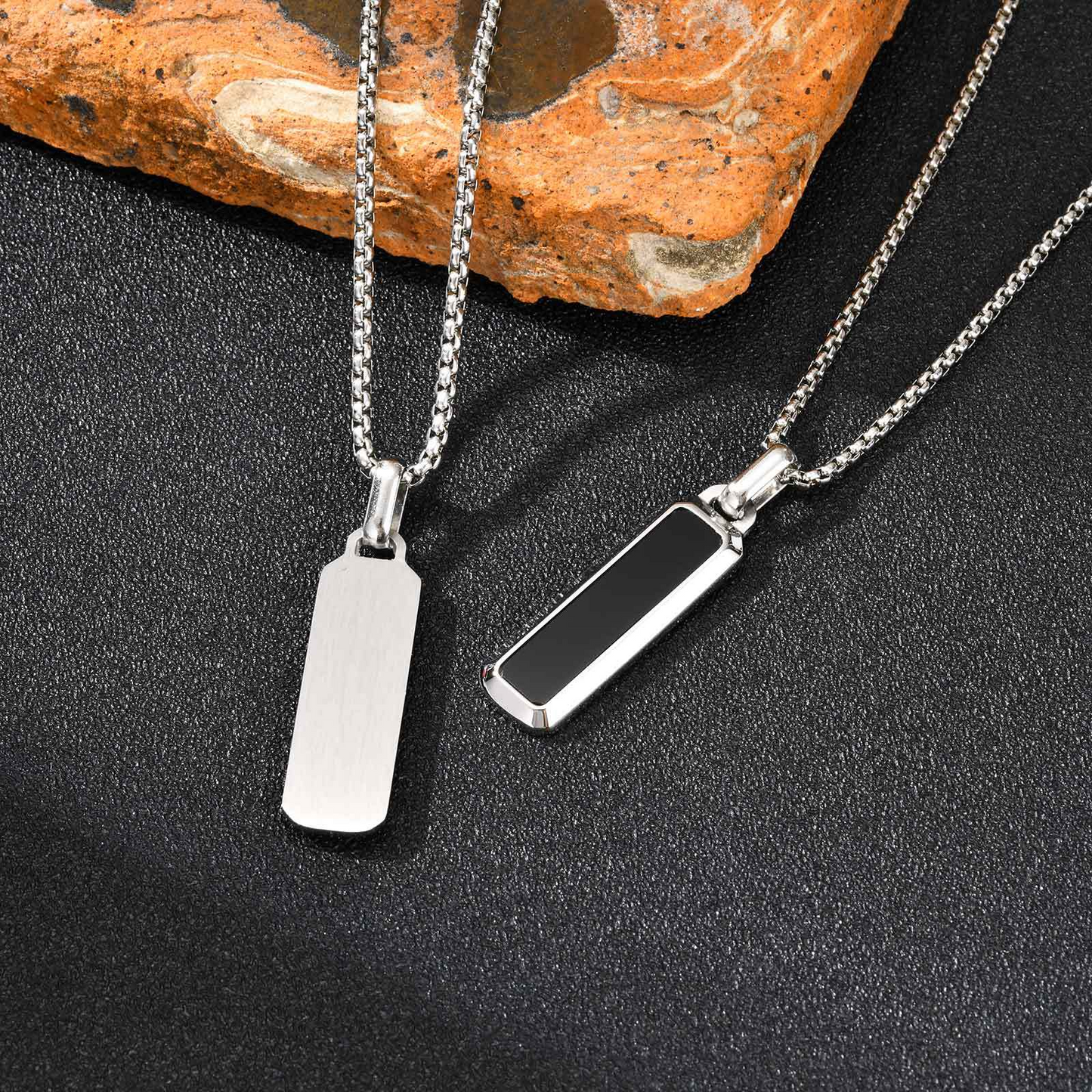 Kemstone Tiger Eye Pendant Necklace for Men – Stainless Steel Bar Necklace PN-2226