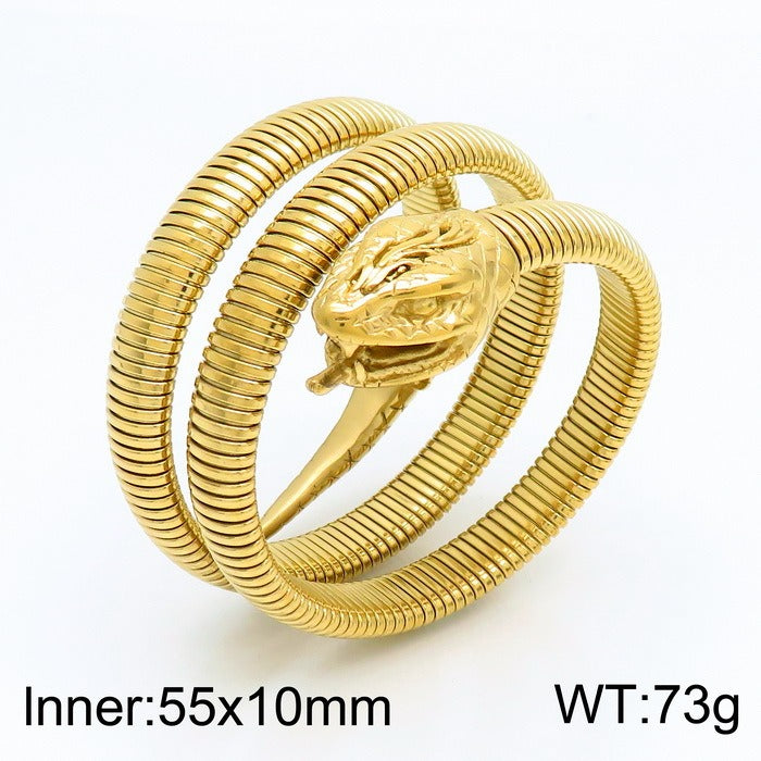 Kemstone Men’s Snake Bracelet – Punk Gothic Stainless Steel Cuff with Red/Green Eyes Norse-Inspired KB148287