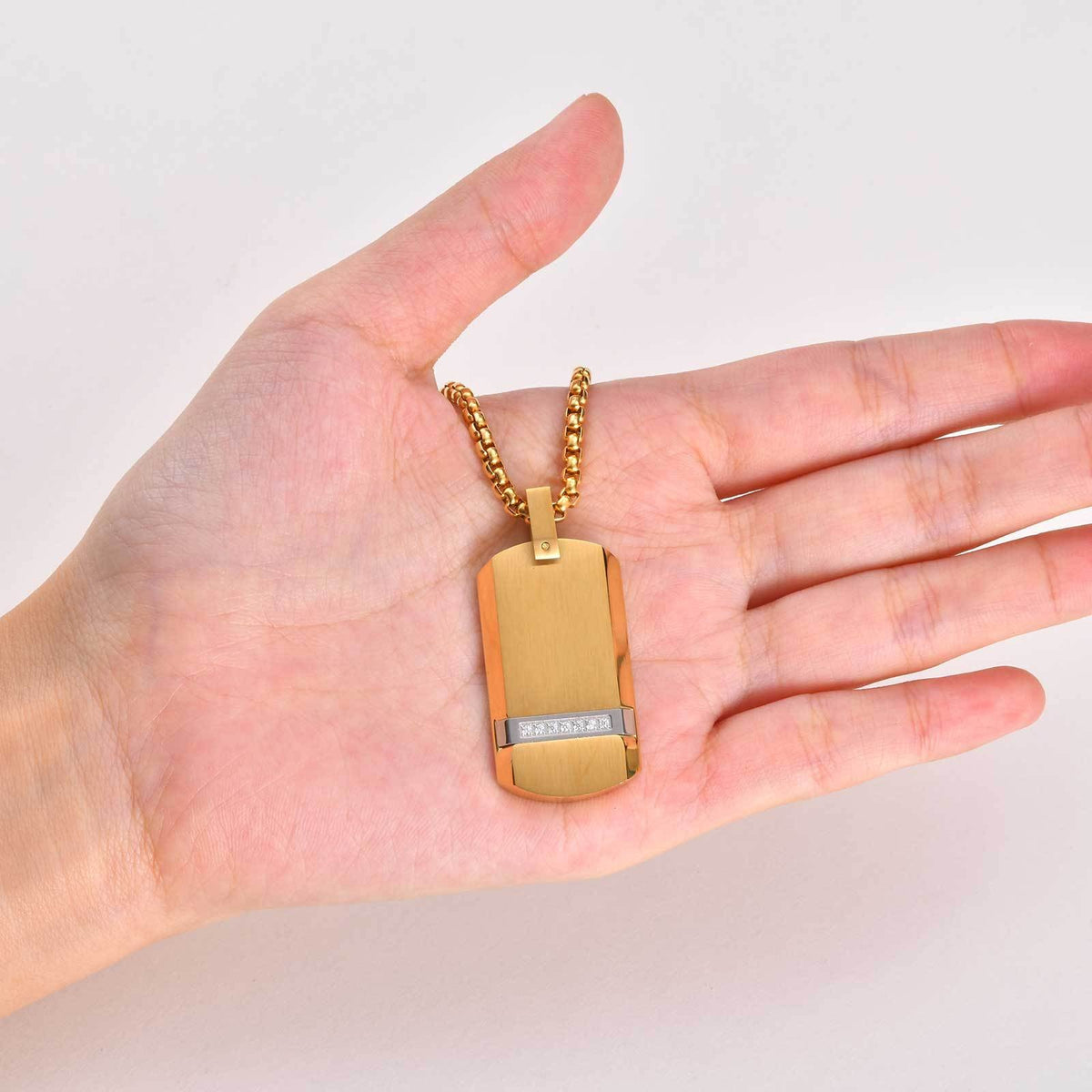 Kemstone Black Rectangular Pendant Necklace for Men Stainless Steel Cubic Zirconia Detail Punk Style PN-240