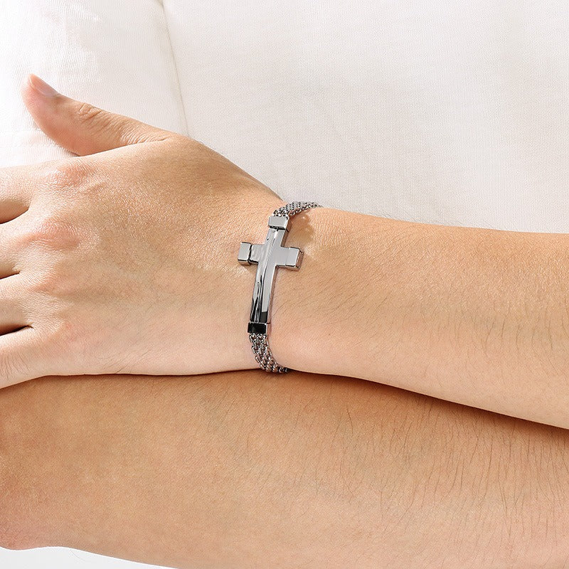 Kemstone Woven Chain Cross Bracelet for Men Titanium Steel KB213351-KFC