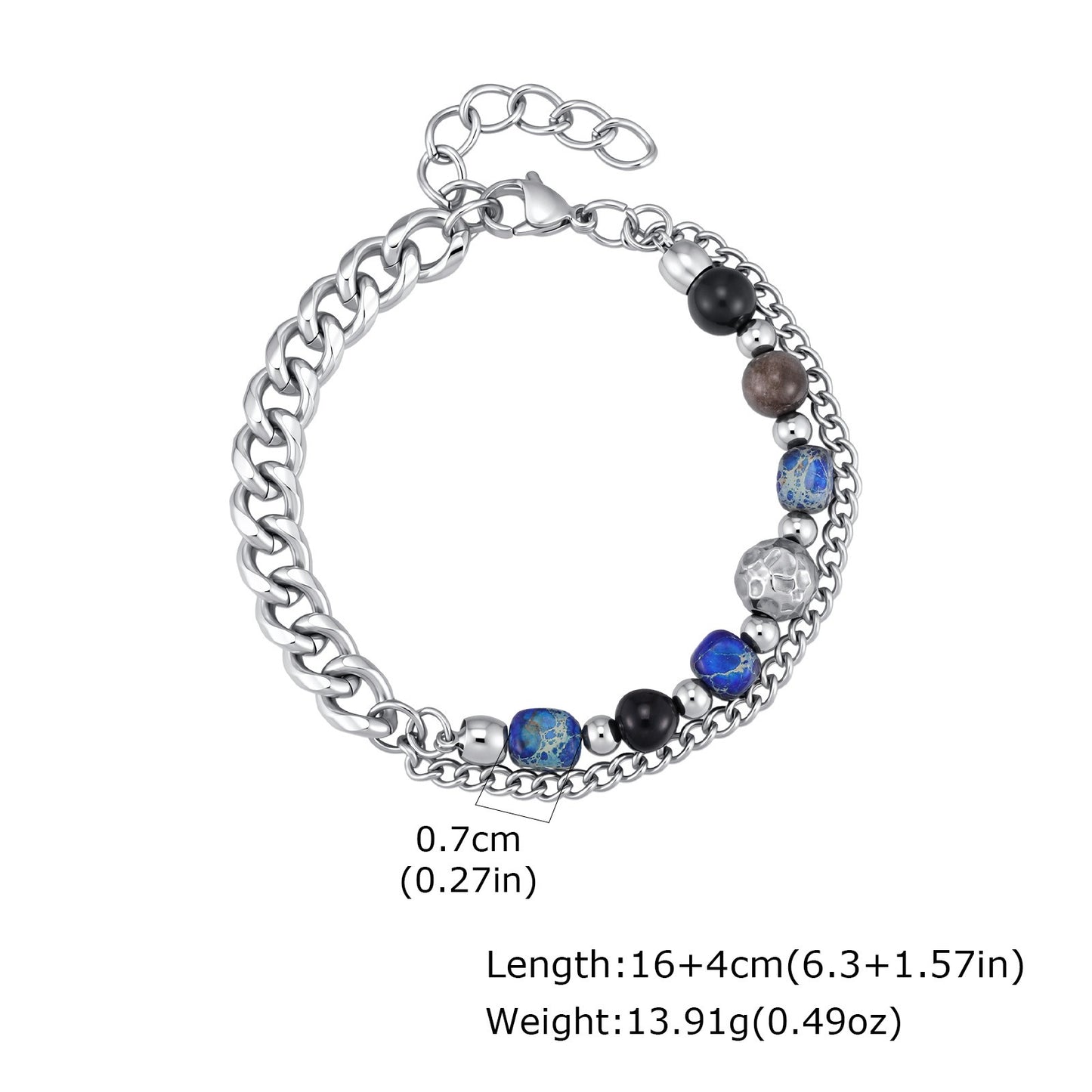 Kemston Stone Bead Bracelet for Men Stainless Steel Layered Design BR-2935