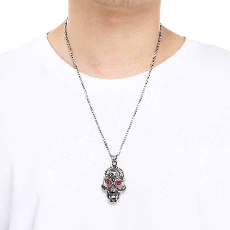 Kemstone Skull Pendant Necklace Titanium Steel Viking Helmet Design for Men Silver KP117049-LU
