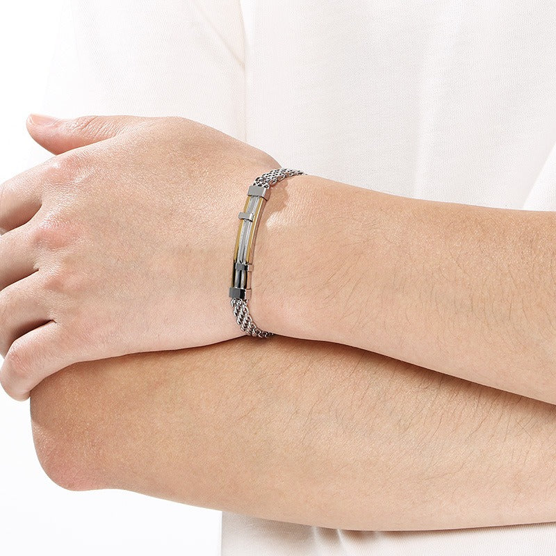 Kemstone Titanium Steel Mesh Chain Bracelet for Men Geometric Bar Adjustable Gold Silver Black KB212525-KFC