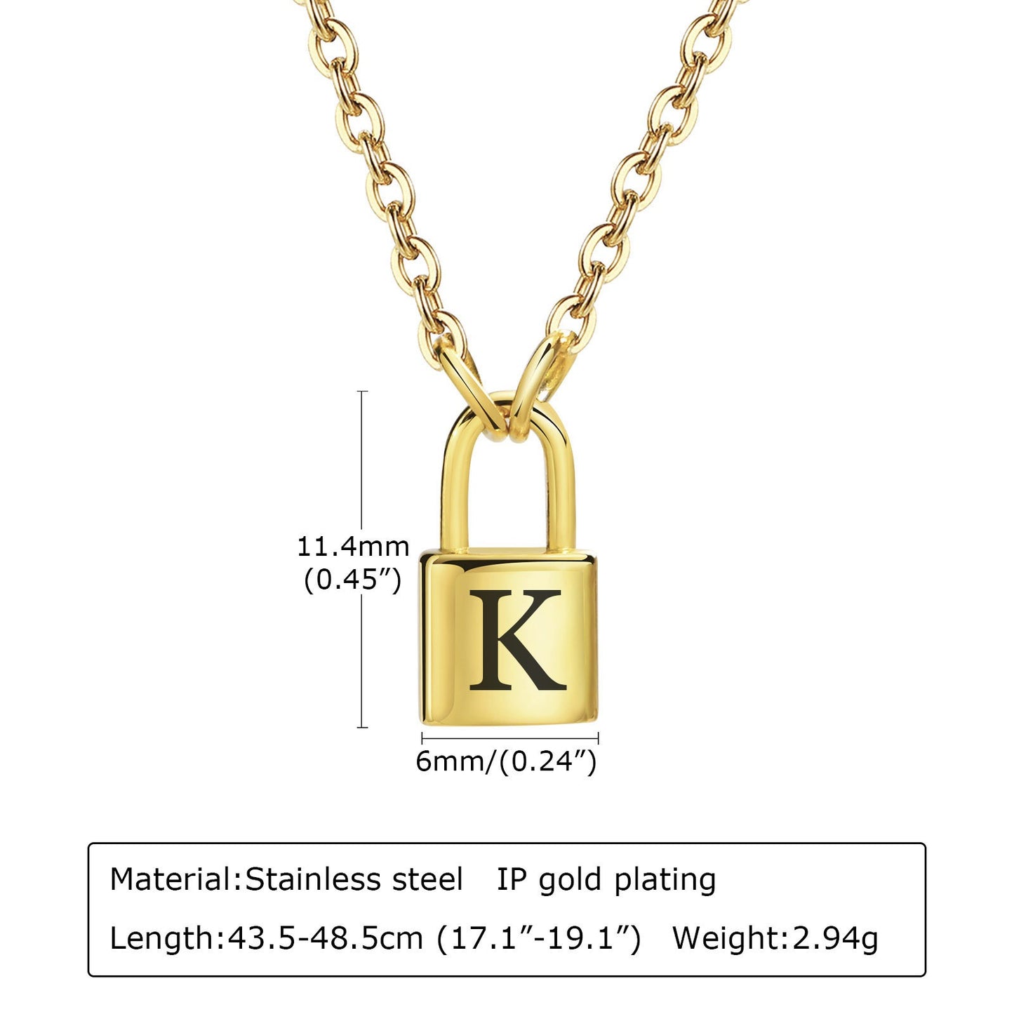 Colgantes de letras con cerradura de acero inoxidable Kemstone: collar minimalista con el alfabeto para historias cotidianas NC-1033