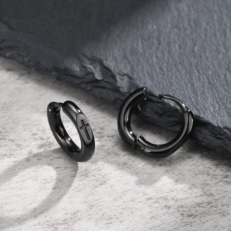 Kemstone Cross Hoop Earrings for Men Stainless Steel EH-870