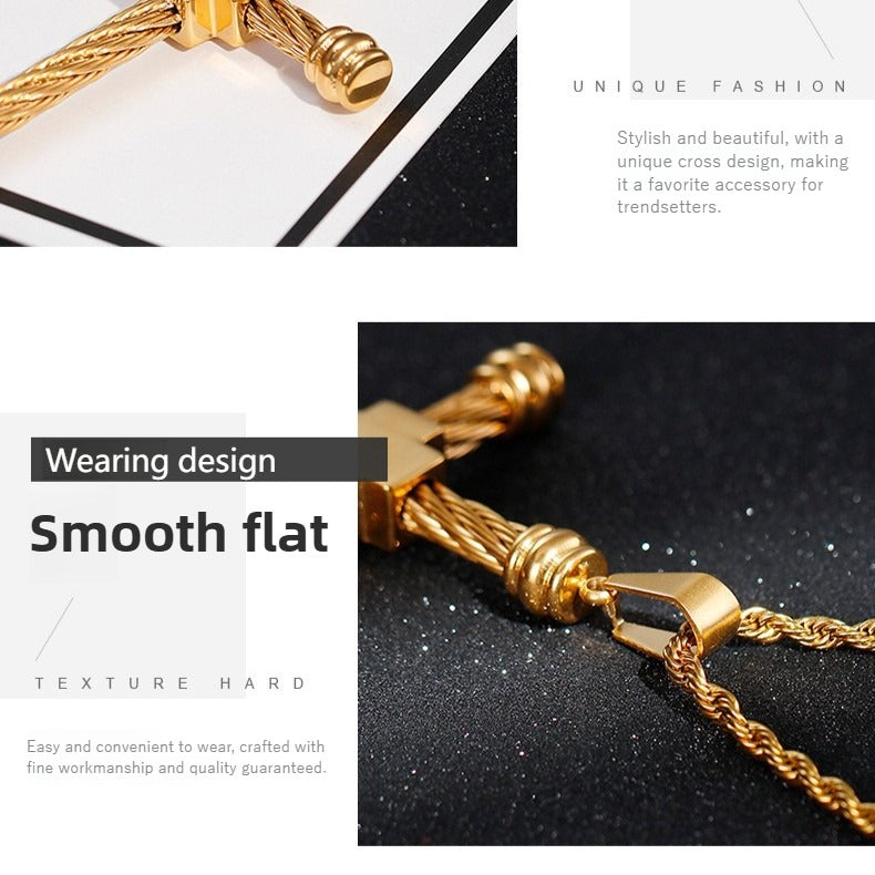 Kemstone Men’s Titanium Steel Cross Pendant Necklace – Rope Cross Design KP80529-K