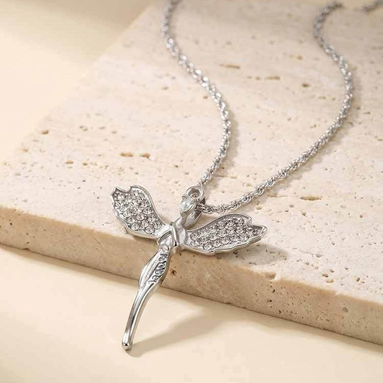 Kemston Stainless Steel Angel Wing Cross Pendant Necklace for Men Women PN-2404