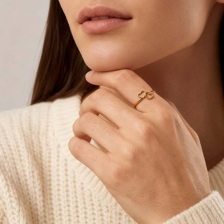 Kemstone Stainless Steel Heart-Shaped Couples Ring RC-1100