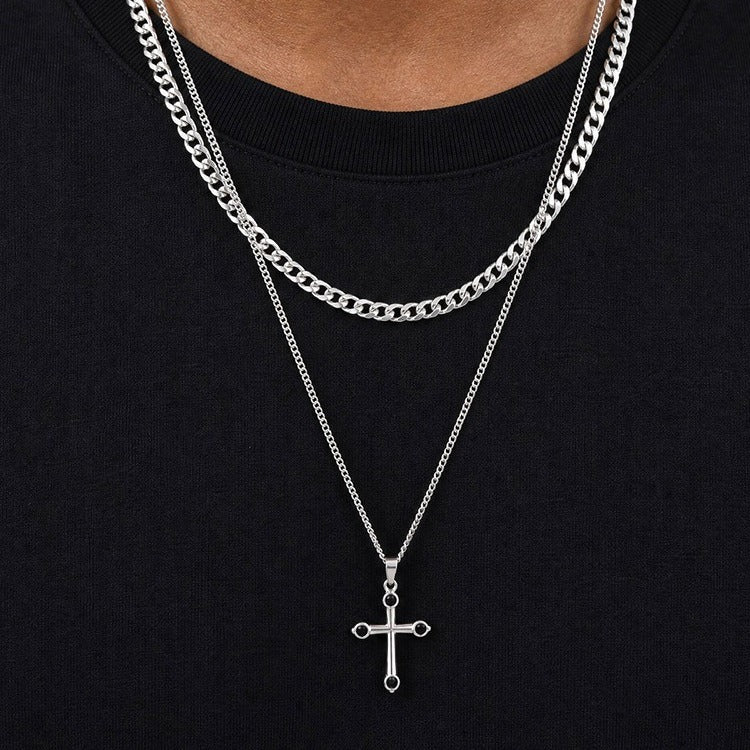 Kemstone Black Cubic Zirconia Cross Necklace for Men Stainless Steel PN-2488