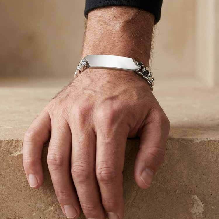 Kemstone Stainless Steel Cuban Chain Curved Plate Bracelet Men Retro Punk Hip Hop BR-2796