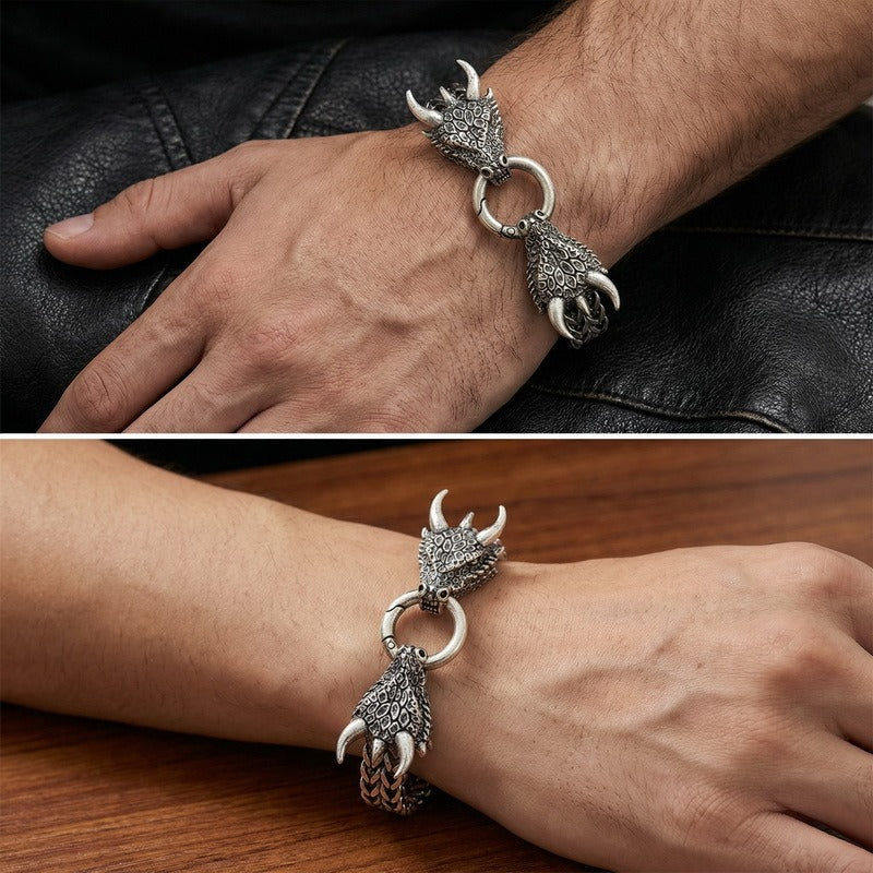Kemstone Dragon Head Bracelet for Men Titanium Steel Cuban Chain Vintage Dark Finish KB140349-KJX