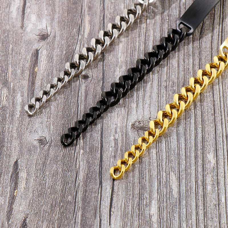 Kemstone Brushed ID Plate Cuban Chain Bracelet for Men – Titanium Steel 10mm KB148615-KLHQ