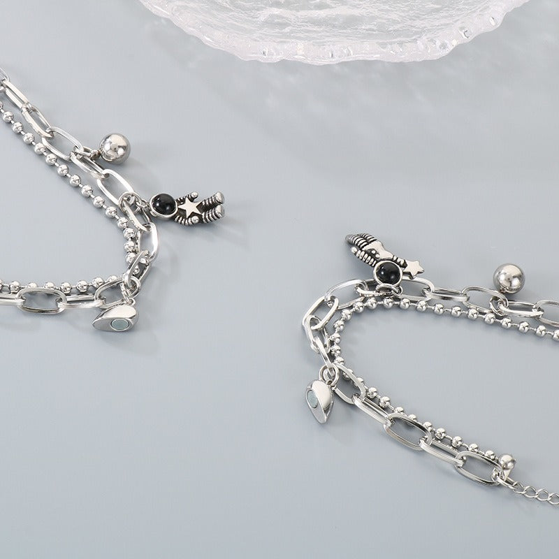 Kemstone Astronaut Magnetic Heart Couple Bracelet Titanium Steel Layered Chain for Men & Women KB208413-Z