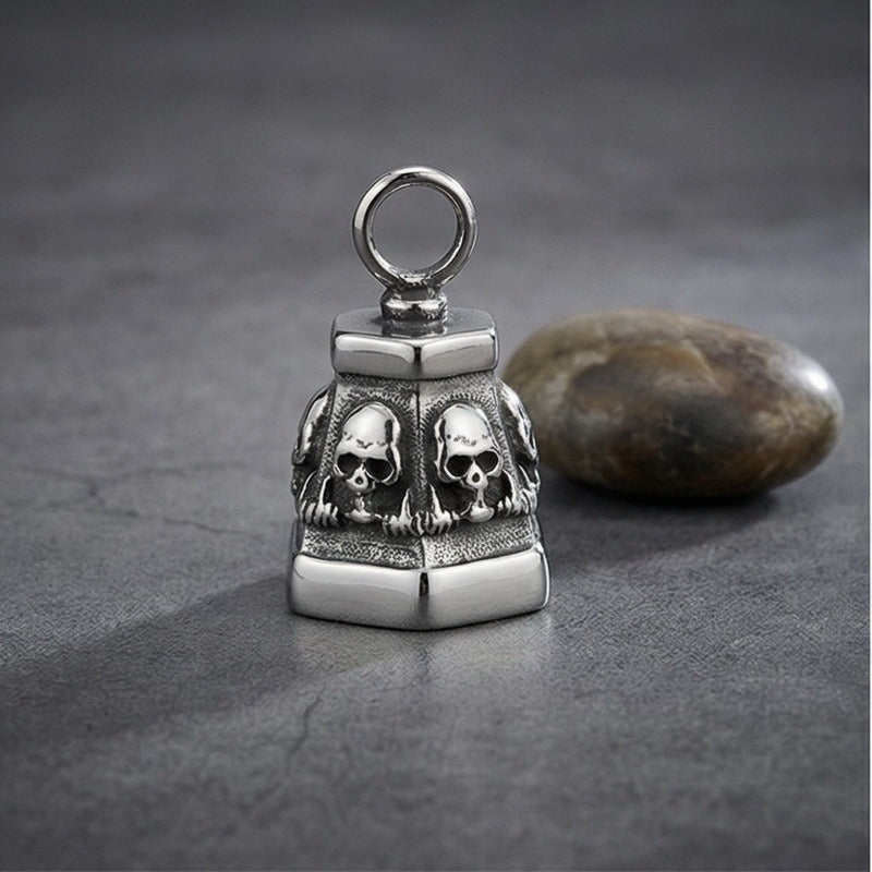 Kemstone Titanium Steel Skull Bell Pendant Necklace for Men Hexagon Gothic Silver Gold KP115582-KJX