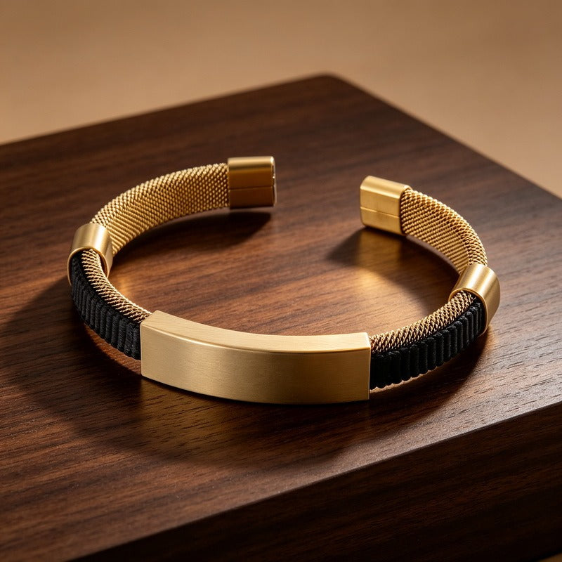 Kemstone Titanium Steel Mesh Cuff Bracelet for Men Woven Bar Design KB147885-KLHQ