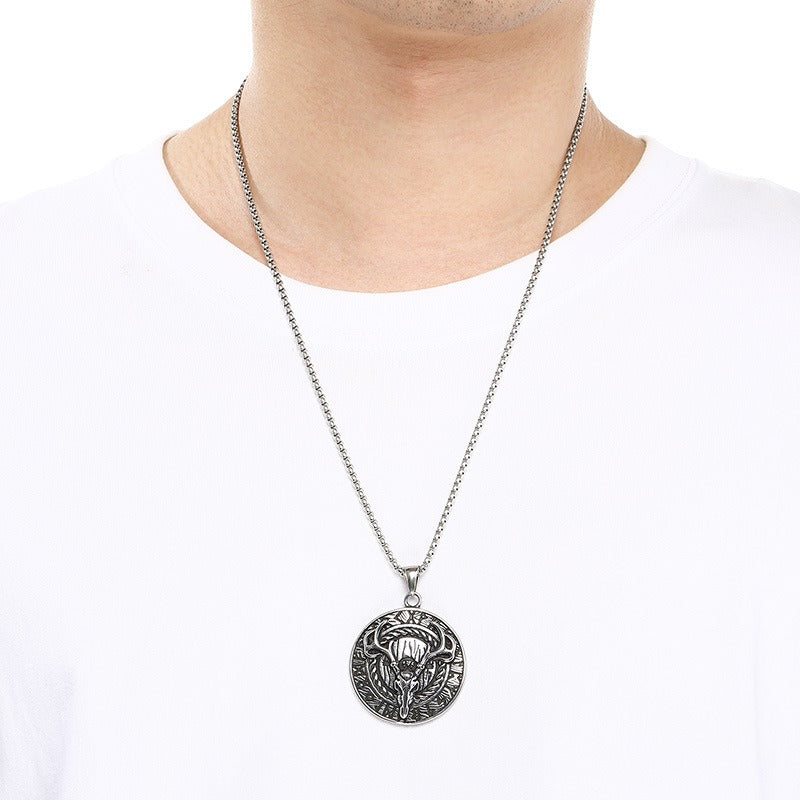 Kemstone Titanium Steel Viking Rune Disc Pendant Necklace for Men KP117021-LU