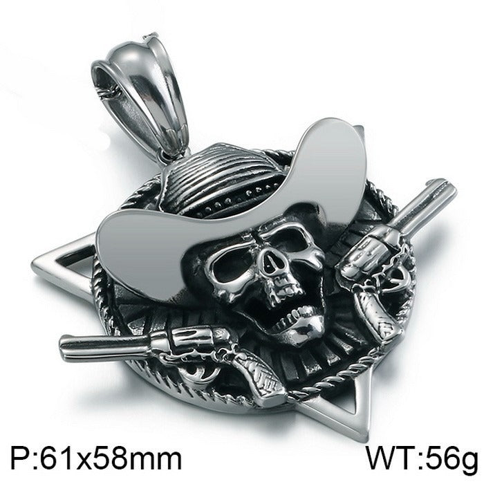 Kemstone Pirate Skull Pendant for Men – Punk Rock Sparrow & Anchor Necklace in Vintage Stainless Steel KP79431-BD