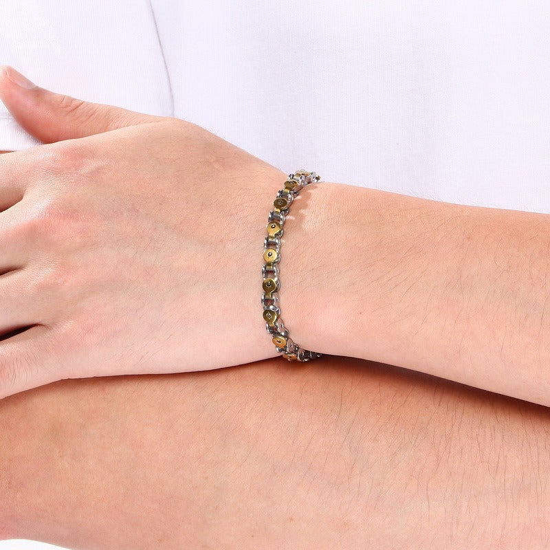 Kemstone Two Tone Link Bracelet for Men Titanium Steel Gold Accent KB215899-KFC