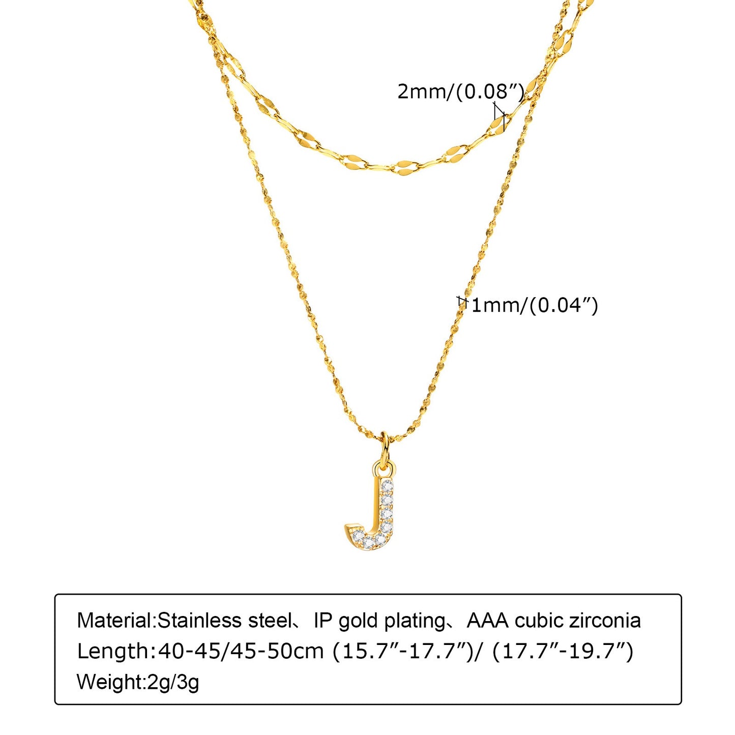 Collar de acero inoxidable Kemstone con 26 letras, cadena de estrellas y circonitas (2 piezas, verano, NC-1325G)