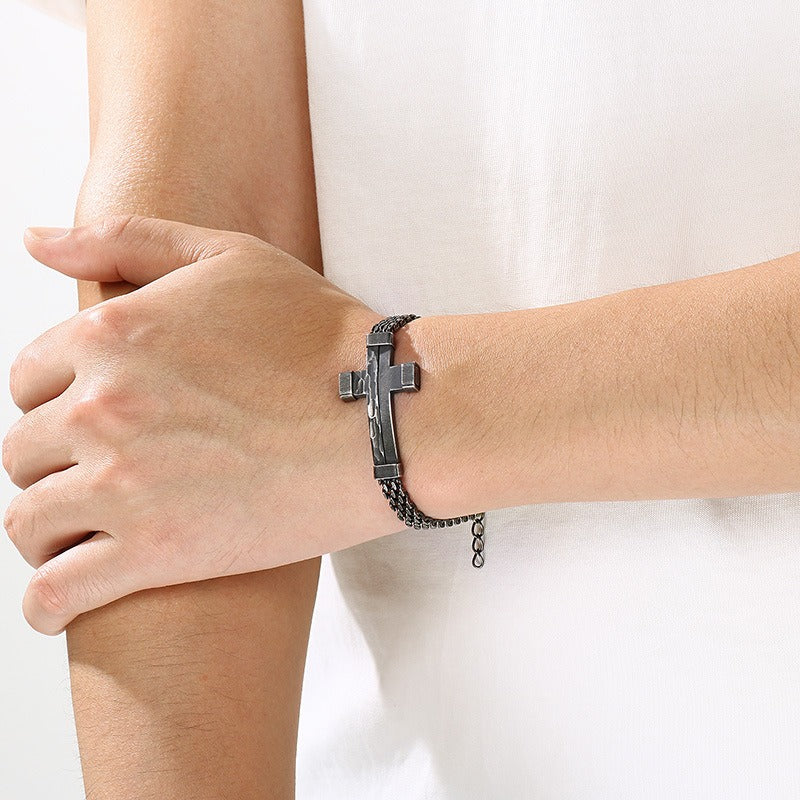 Kemstone Woven Chain Cross Bracelet for Men Titanium Steel KB213351-KFC
