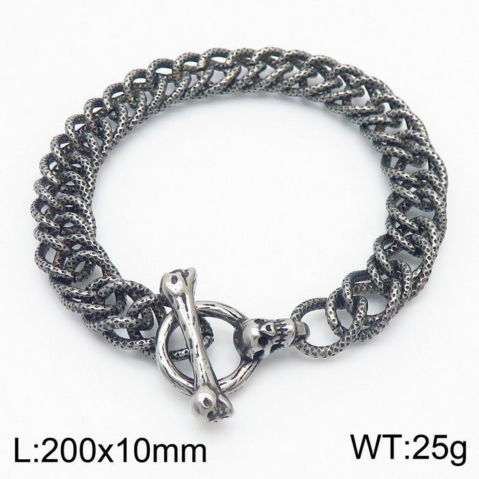 Kemstone Bone Clasp Skull Bracelet for Men Titanium Steel Vintage Chain Detail KB179416-Z