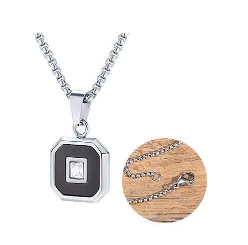 Kemstone Men’s Stainless Steel Lapis Lazuli Cubic Zirconia Pendant Necklace – Gold Silver Black PN-2074