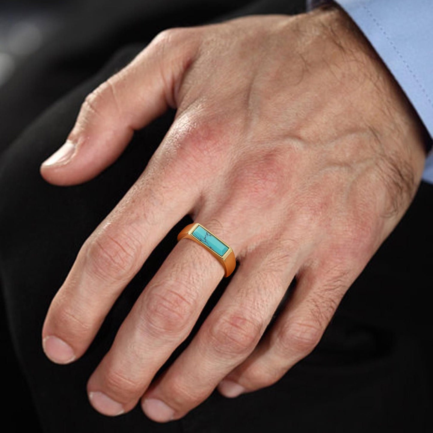 Kemstone Stainless Steel Stone Ring – Men’s Jewelry Turquoise Lapis Tiger Eye RC-712