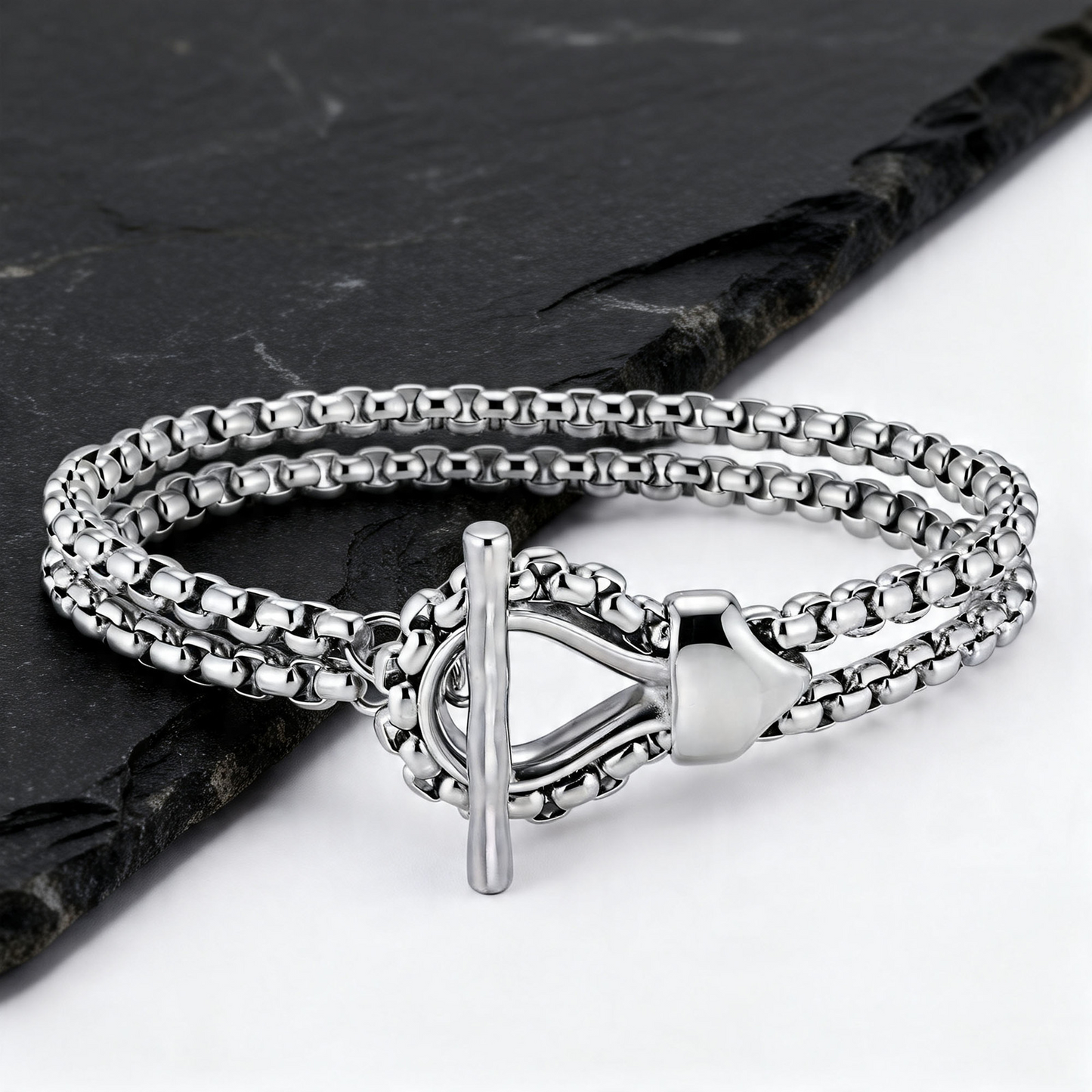 Kemstone Stainless Steel Snake Head Cuban Link Bracelet for Men OT Clasp Silver BR-2810