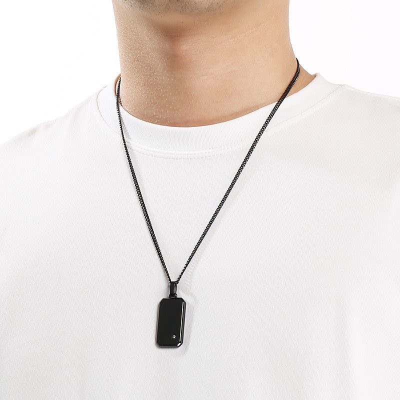 Kemstone Titanium Steel Tag Pendant Necklace for Men Minimalist Rectangular Cubic Zirconia KN301519-KFC