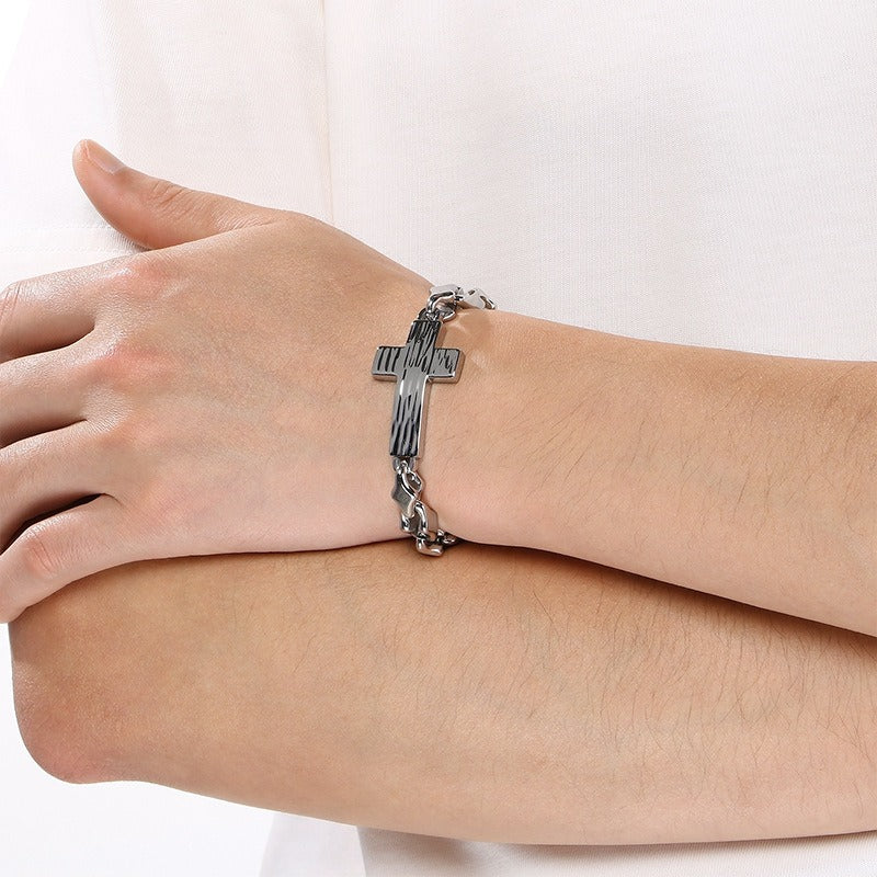 Kemstone Cross Bracelet for Men Titanium Steel Hammered Texture Gold Silver Black KB211655-KFC