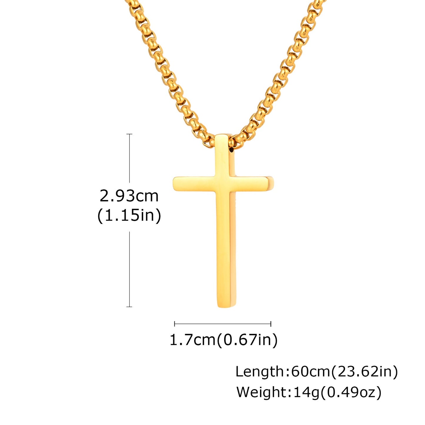 Kemstone Cross Pendant Necklace Stainless Steel Minimal Bar Cross Long Chain for Men Women Silver Gold Black NC-2103