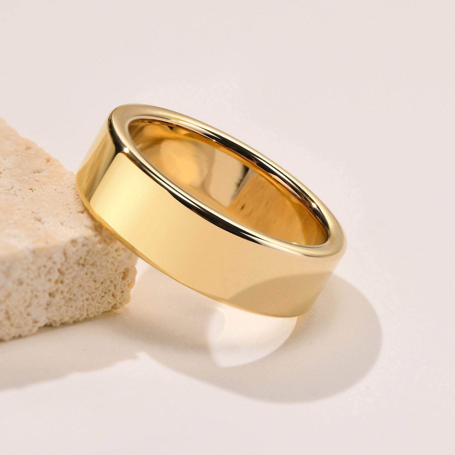 Kemstone Tungsten Steel Stackable Rings - 2mm/4mm/6mm/8mm Polished Gold Tone Minimalist Everyday Wear Jewelry for Men & Women TCR-087