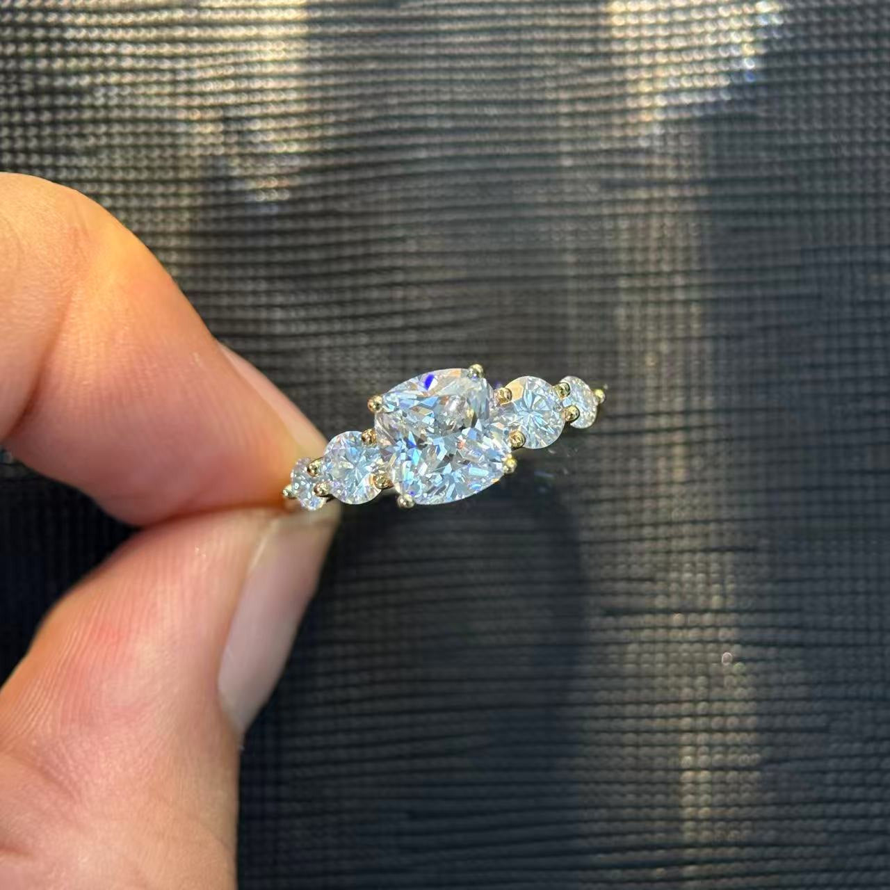 Kemstone Square Cushion Cut Moissanite Five-Stone Ring for Women, 1–6 Carat | S925 Gold-Plated Bridal Engagement Ring SU542R