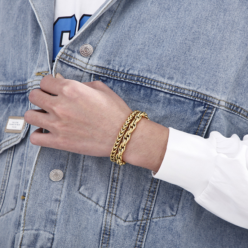 Kemstone Titanium Steel Double Layer Chain Bracelet for Men 220*8mm KB153089-KFC