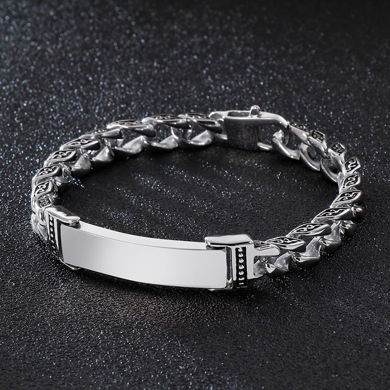 Kemstone Skull Cross Bracelet – Distressed Titanium Steel with Zircon Inlays | Gothic Punk Jewelry for Men KB112525-BD