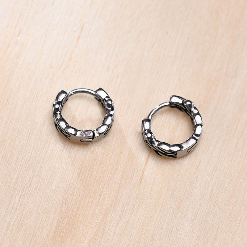 Kemstone Men’s Titanium Steel Hoop Earrings – Braided Rope Huggie Hoops EH-322