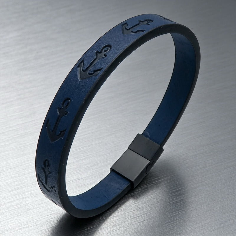 Kemstone Anchor Embossed Bracelet for Men Stainless Steel Clasp Vintage Nautical KB214759-SJ
