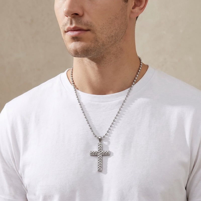 Kemstone Titanium Steel Wheat Texture Cross Pendant for Men KN302490-GC