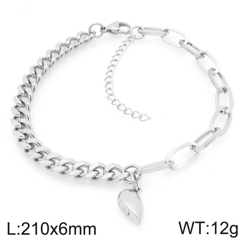 Kemstone Magnetic Heart Cuban Chain Couple Bracelet Titanium Steel Matching Bracelet for Men & Women KB208398-Z
