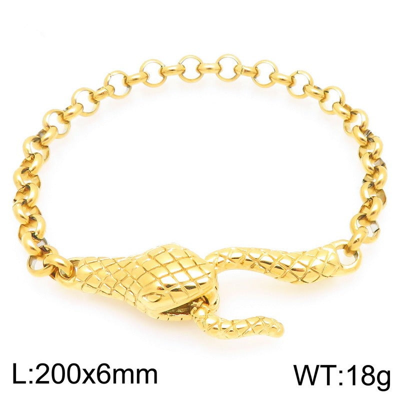 Kemstone Punk Snake Head Chain Bracelet for Men – Titanium Steel 200mm KB203290-Z