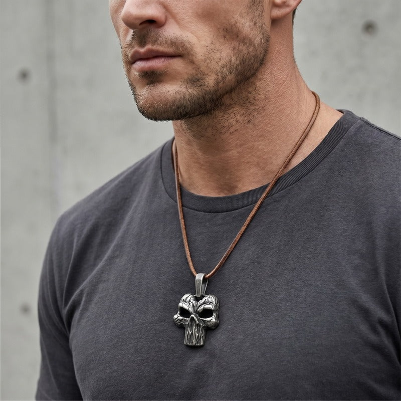 Kemstone Stainless Steel Skull Pendant Necklace for Men Vintage Gothic Distressed Jewelry KP118628-LU