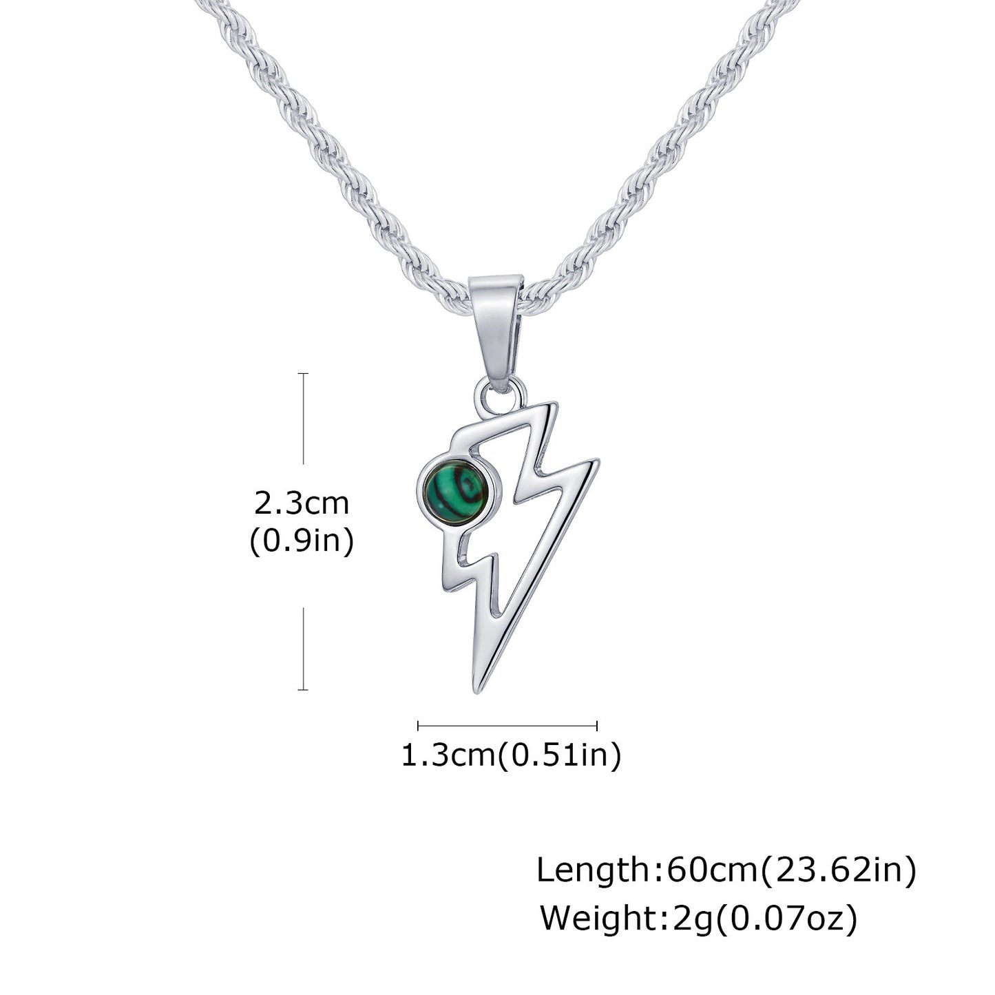Kemstone Men’s Stainless Steel Lightning Pendant Necklace – Natural Stone Jewelry PN-2202