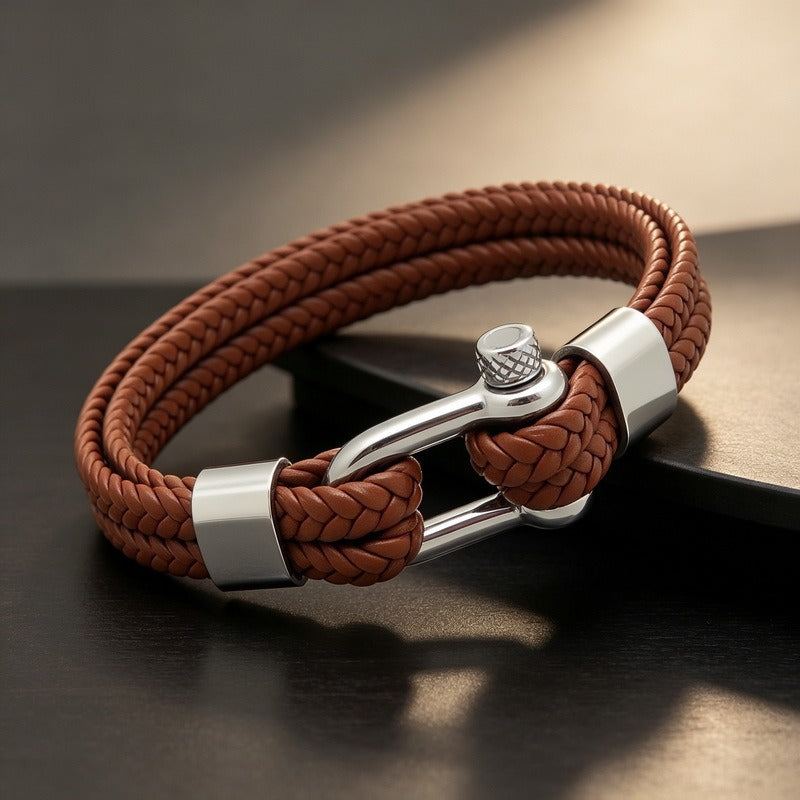 Kemstone Double Strand Braided Cord Bracelet for Men Stainless Steel Shackle Clasp KB214765-SJ