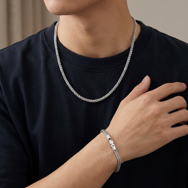 Kemstone Titanium Steel Braided Chain Bracelet for Men Textured Woven Link KB214403-KFC