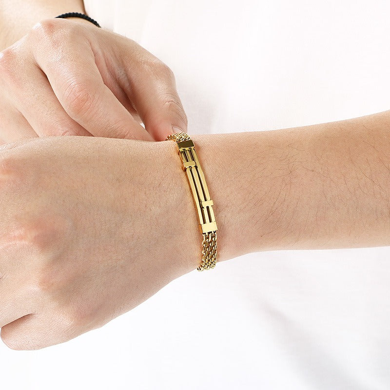 Kemstone Titanium Steel Mesh Chain Bracelet for Men Geometric Bar Adjustable Gold Silver Black KB212525-KFC