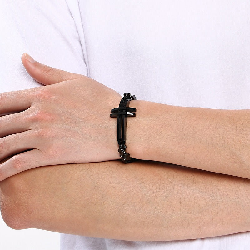 Kemstone Titanium Steel Handmade Cross Diamond Link Bracelet for Men KB211386-KFC